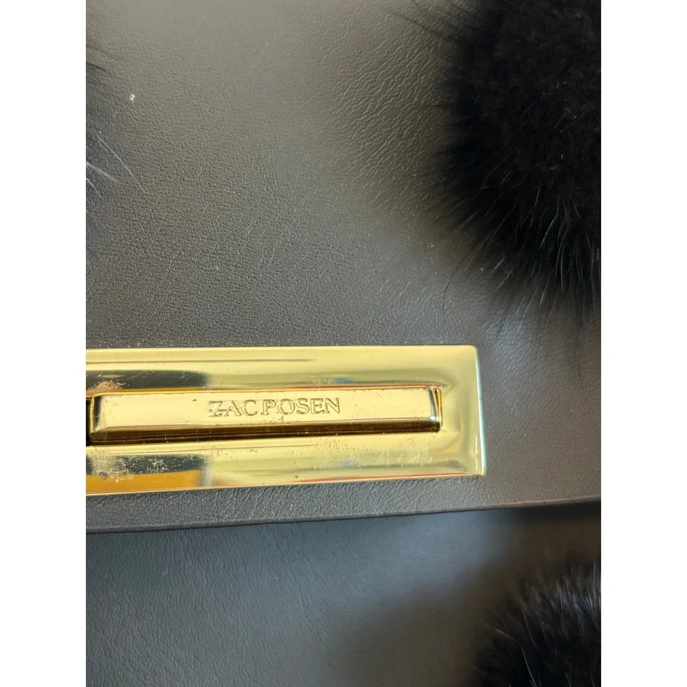 ZAC Zac Posen Eartha Iconic Convertible Backpack Black Leather Mink Fur Pom